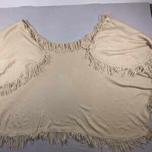 Women's Beige Shawl Poncho Wrap Hobo Knit Fringe One Size